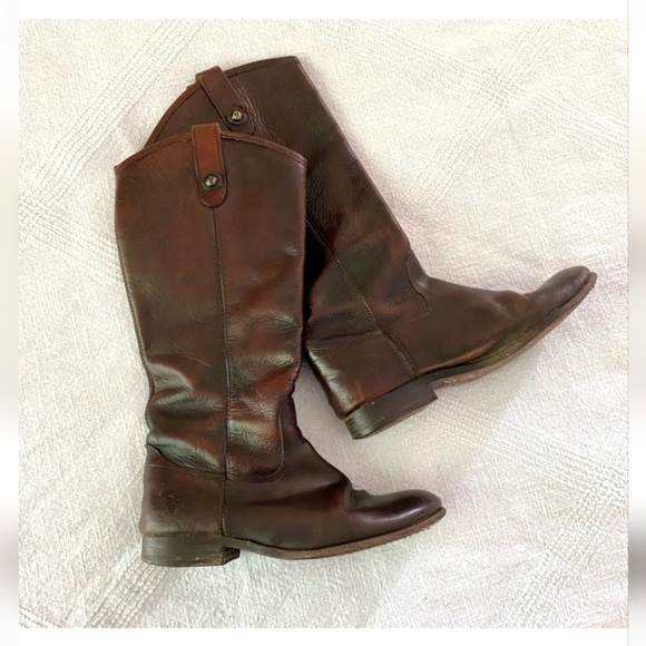 Frye Shoes - FRYE Melissa Double Sole Button Lug Tall Brown Leather Boots Size 8.5